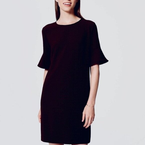 • LOFT Black Career Dress Textured Bell Sleeve F7 - Picture 1 of 9